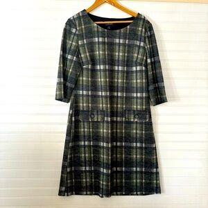Connected Apparel Womens Woven Plaid Shift Dress Size 12